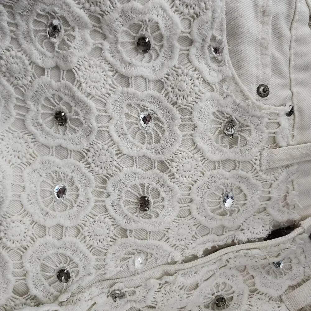 Free People Crochet Applique Rhinestone Cutoff Shorts - Picture 4 of 9